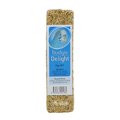 Wombaroo Budgie Delight ขนมนกหงษ์หยก ธัญพืชรวม เสริมแคลเซียม แบบแท่ง มีลวดแขวนกรง (75g)